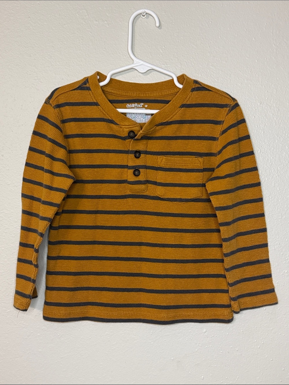Cat & Jack Mustard and Black Striped Henley Long Sleeve Top